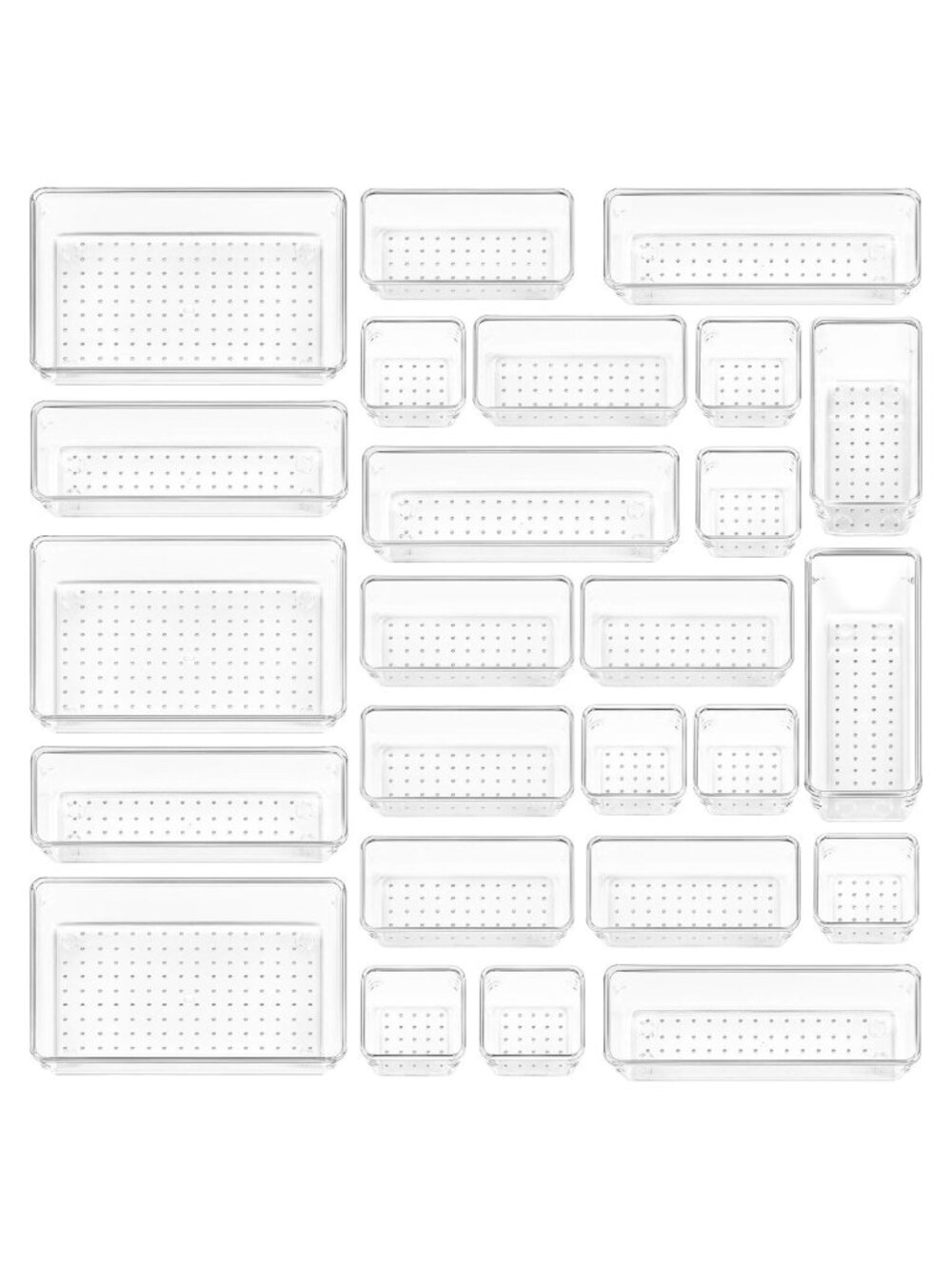 25 PC Clear Plastic Drawer Organizer Set Stackable Storage Bins